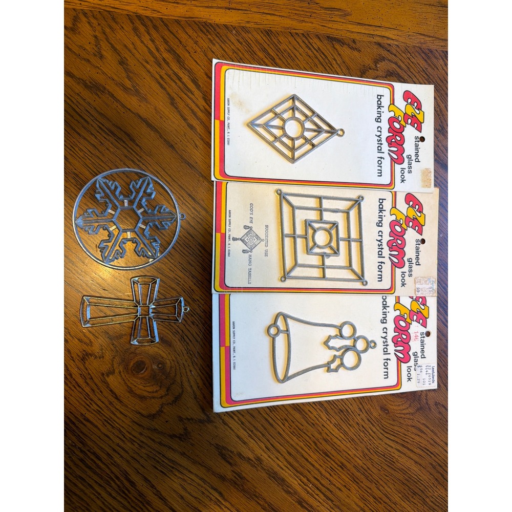 VTG EZE Form Stained Glass Look Baking Crystal Forms Lot Bell Snowflake Cross